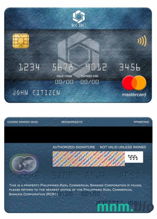 Philippines Rizal Commercial Banking Corporation (RCBC) przykład karty mastercard w formacie PSD